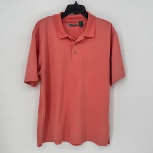 Cubavera Mens XL Polo Shirt Coral Pink Ribbed Short Sleeve Textured Casual Golf
